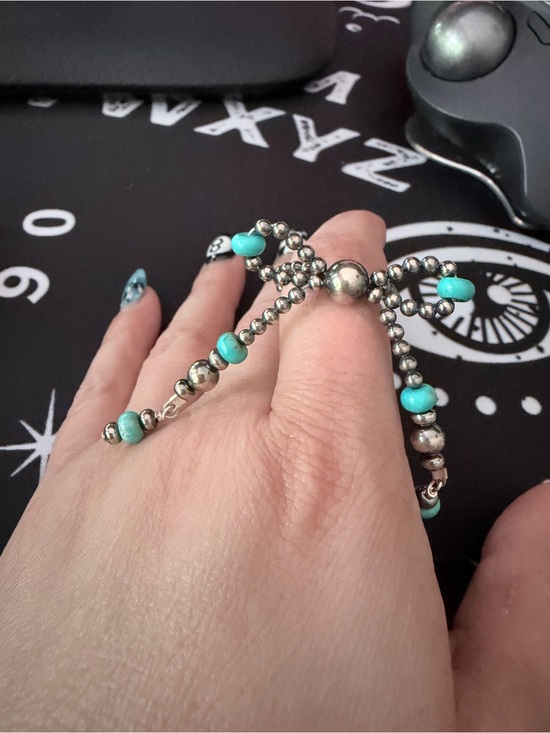 Jewelry - Turquoise Bead Stretchy Silver-Tone Ring - Women